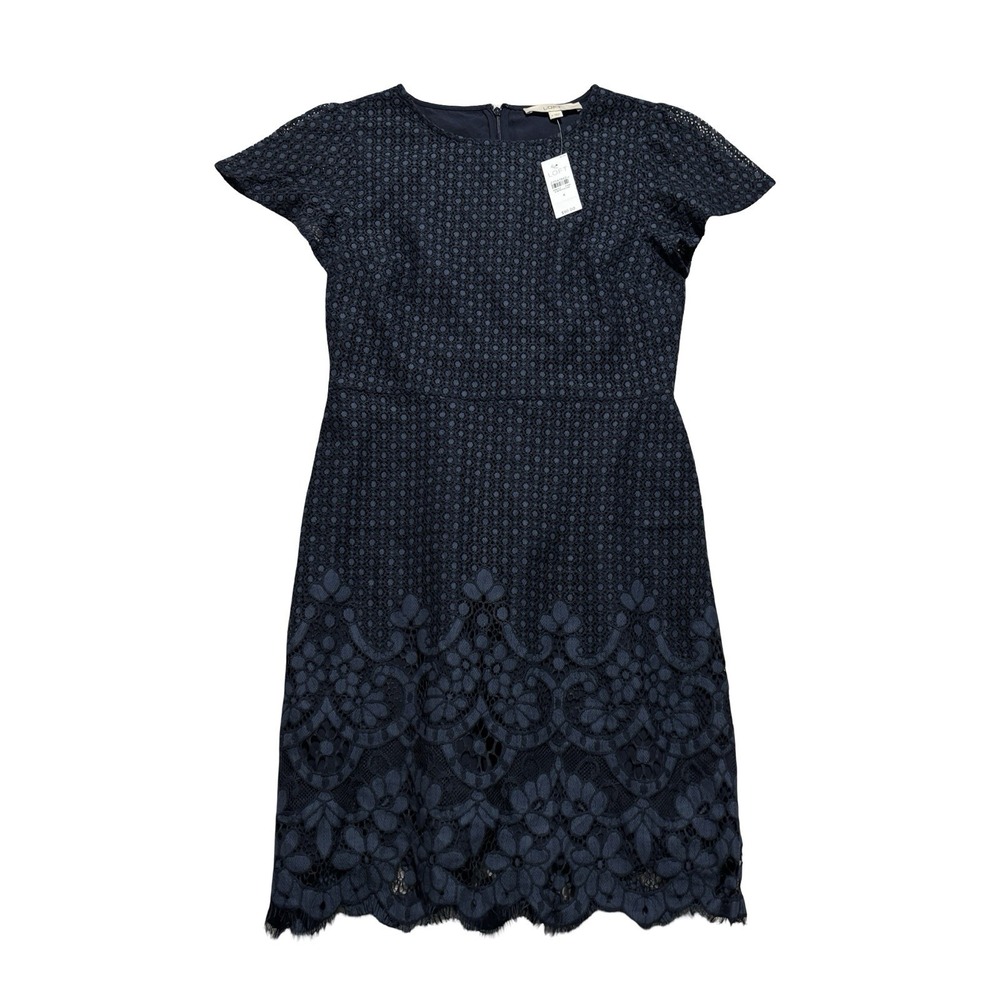 NWT LOFT Short Sleeve Sheath Dress Scalloped Hem Floral Lace Size 4 - 17x36